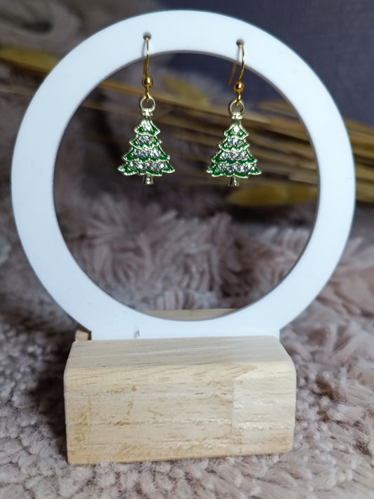 Boucles d'oreilles NOËL sapins dorés