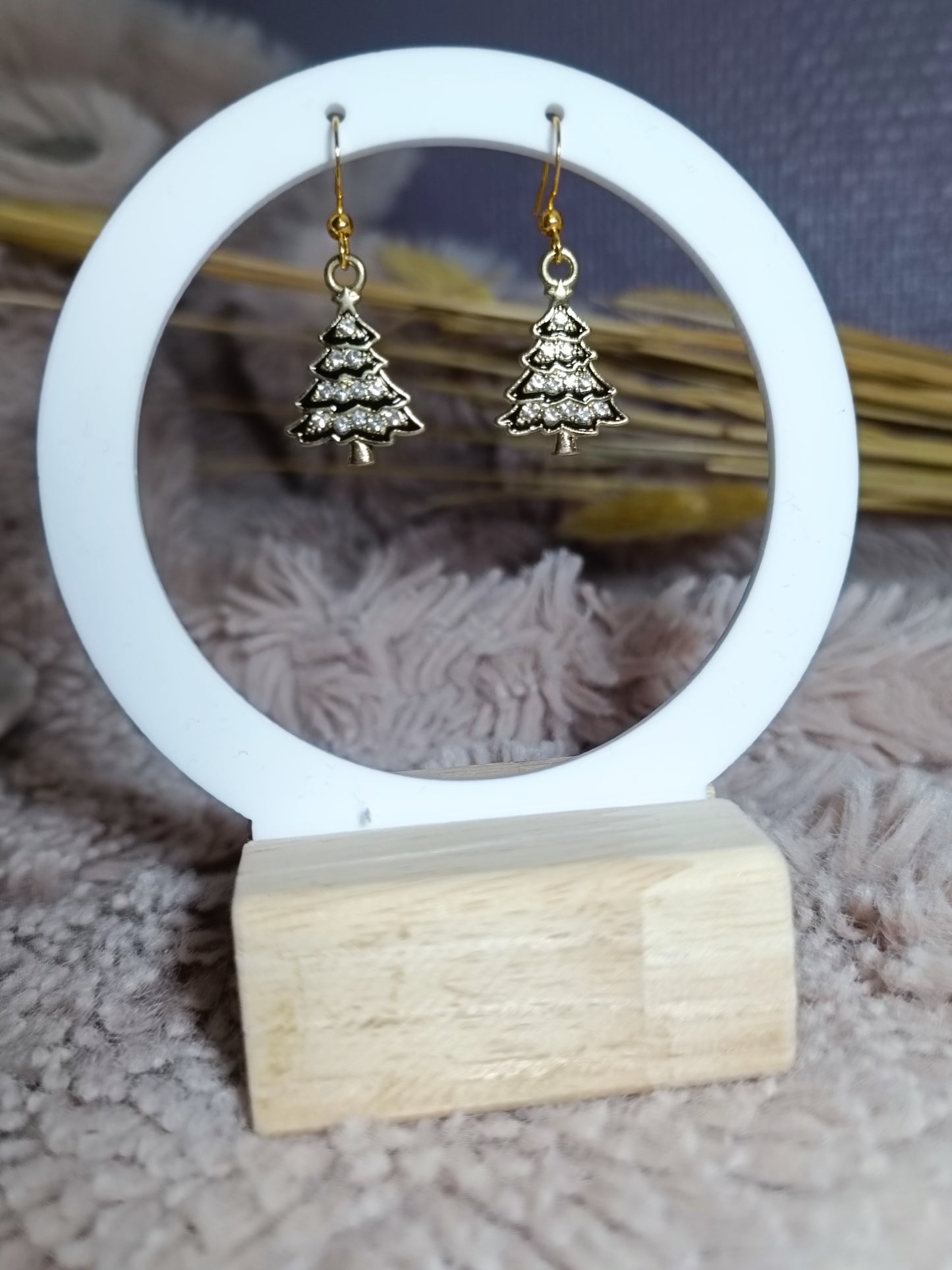 Boucles d'oreilles NOËL sapins noirs dorés