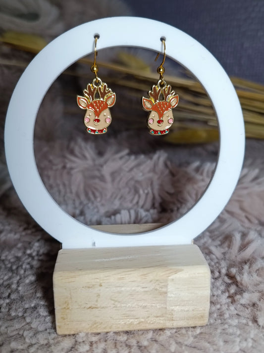 Boucles d'oreilles NOËL rennes dorés